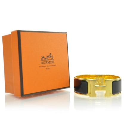 Hermes Enamel Clic Clac H Bracelet Wide Black Gold 3 of 7