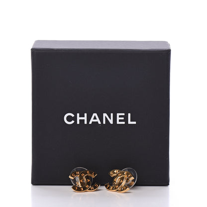 Chanel Metal CC Paris Button Stud Earrings Gold 5 of 5