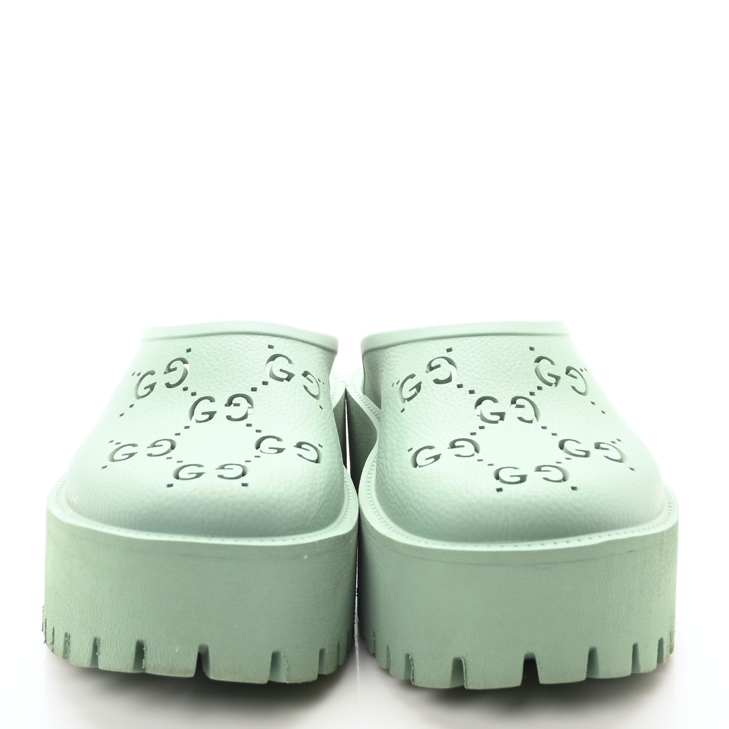 Rubber GG Monogram Perforated Elea Platform 55mm Lug Sole Sandals 40 Pacific Green