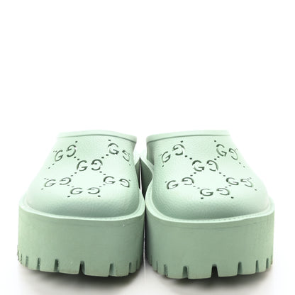 Gucci Rubber GG Monogram Perforated Elea Platform 55mm Lug Sole Sandals 40 Pacific Green 3 of 9