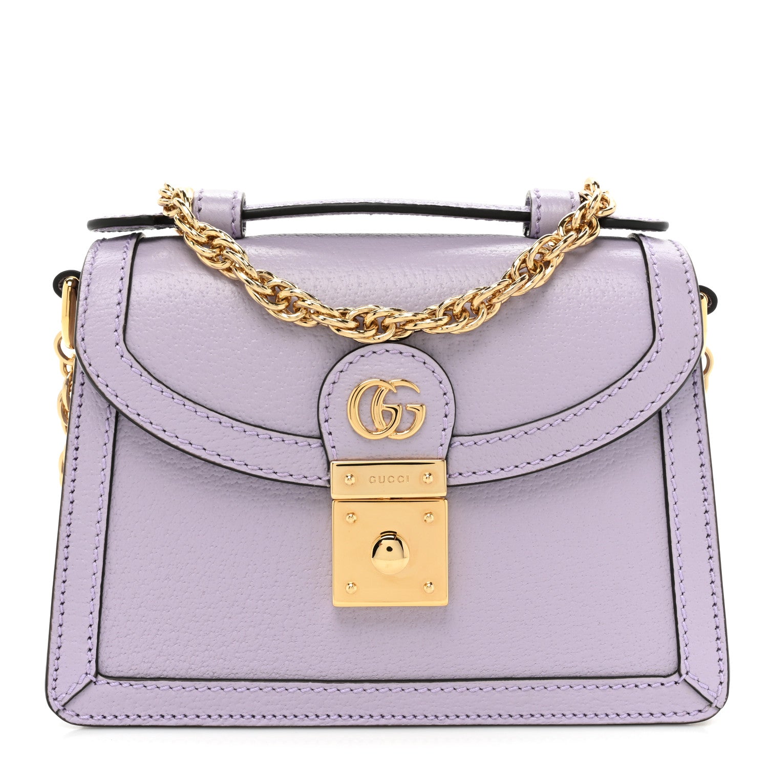 Gucci Textured Dollar Calfskin Mini Ophidia Padlock Top Handle Chain Shoulder Bag Senanque 1 of 10
