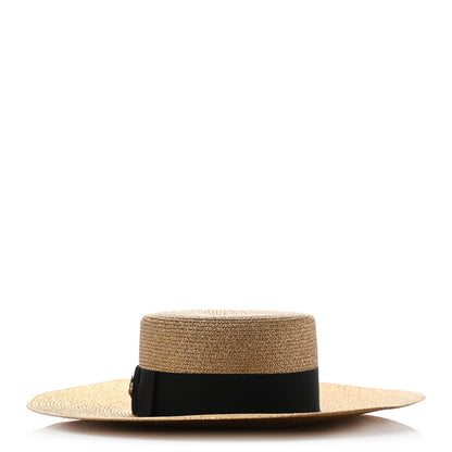 Gucci Glittered Straw Grosgrain Wide Brim Hat M Gold Black 2 of 4