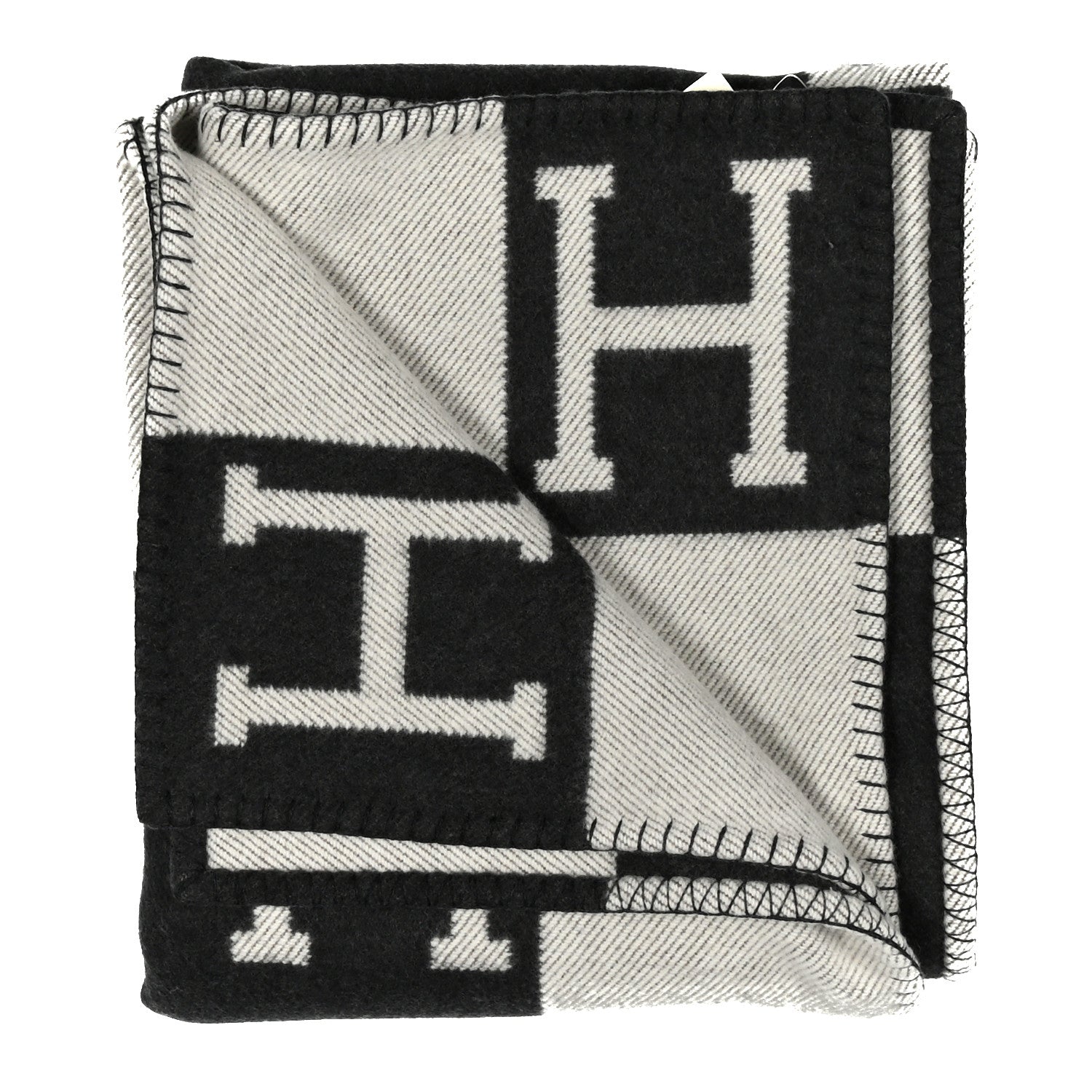 Hermes Wool Cashmere Avalon Blanket Ecru Gris Fonce 2 of 3
