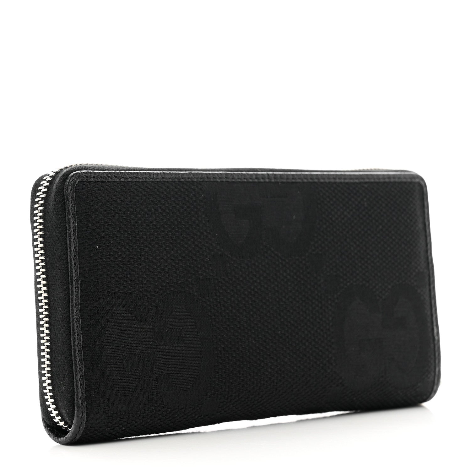 Gucci Canvas Monogram Jumbo GG Textured Dollar Calfskin Continental Wallet Black 3 of 8
