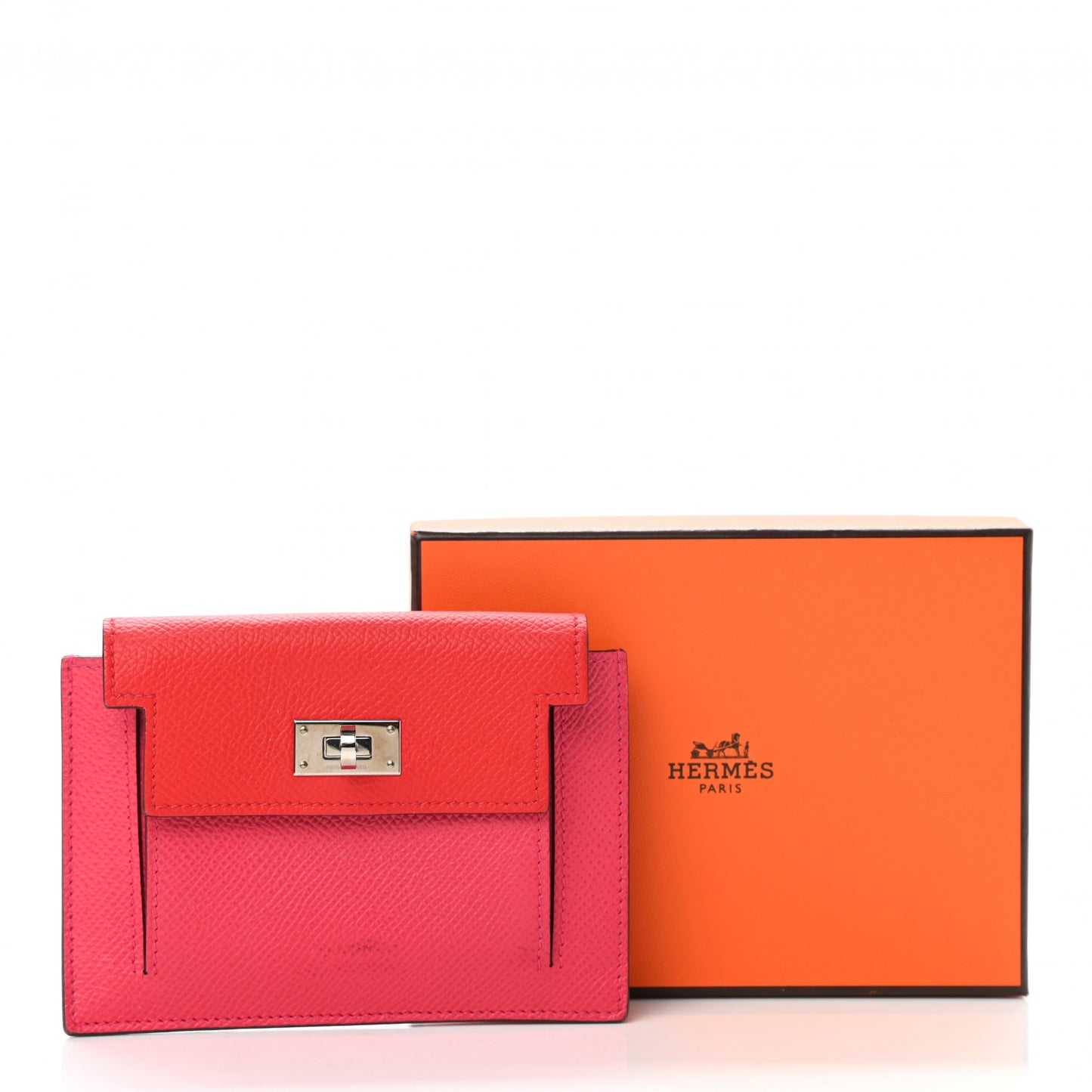 Epsom Tri-Color Kelly Pocket Compact Wallet Rouge Coeur Rose Extreme Bleu Zanzibar