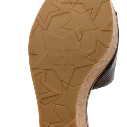 Jimmy Choo Calfskin Snakskin Embossed Cork DeeDee Platform Wedge Slide Sandals 36 Cuoio 7 of 9