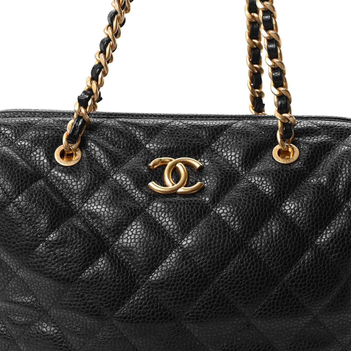 Shiny Caviar Quilted Large Bowling Bag Black Black Black