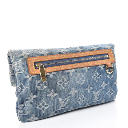 Louis Vuitton Monogram Denim Pochette Plat Clutch Blue 3 of 7