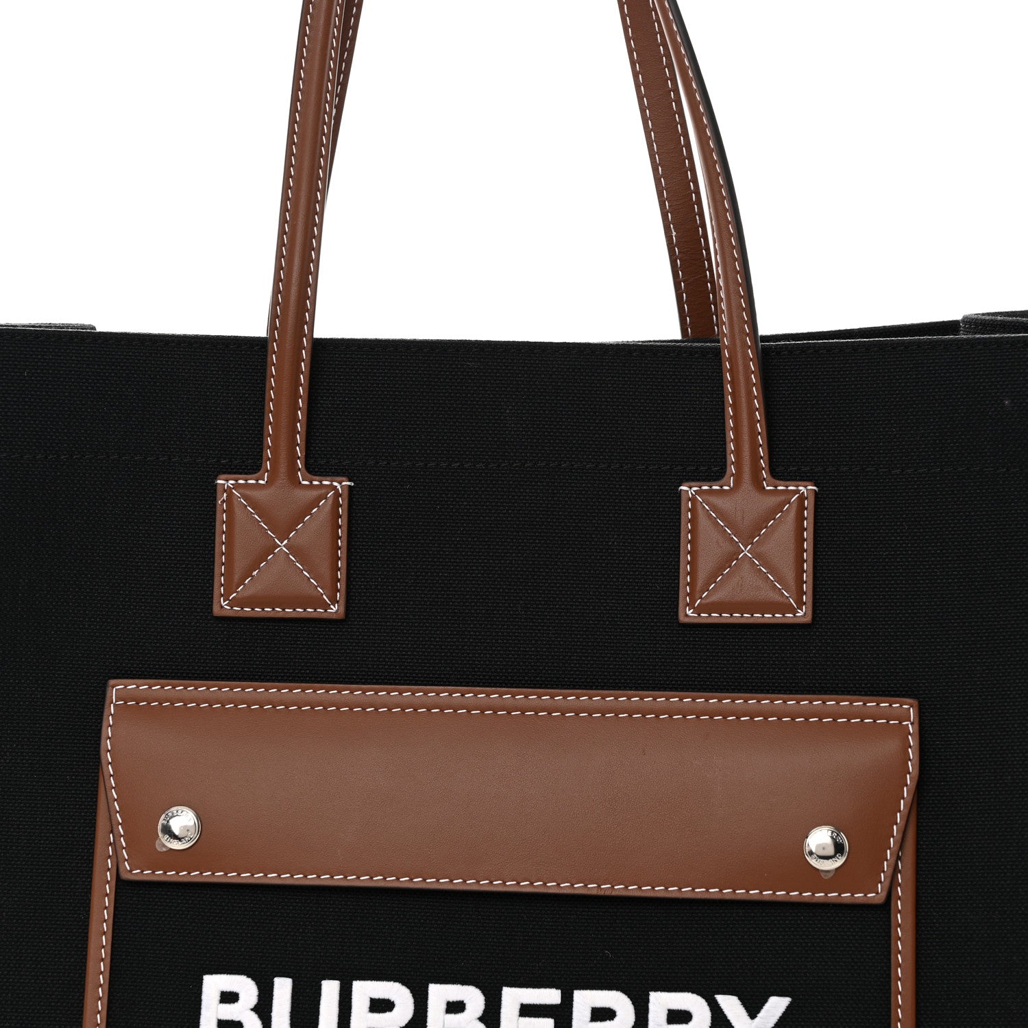 Burberry Canvas Smooth Calfskin Medium Two Tone Freya Tote Black Tan 7 of 18