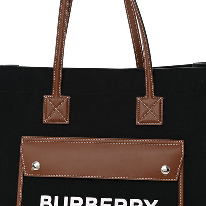 Burberry Canvas Smooth Calfskin Medium Two Tone Freya Tote Black Tan 7 of 18