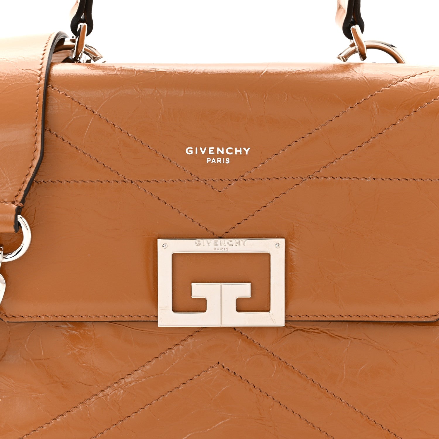 Givenchy Creased Patent Calfskin Small ID Flap Tan 7 of 9