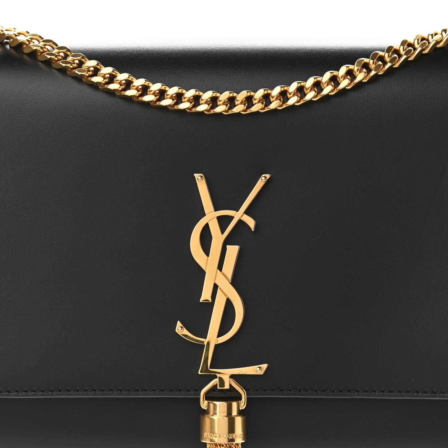 Smooth Calfskin Medium Classic Monogram Kate Tassel Satchel Black