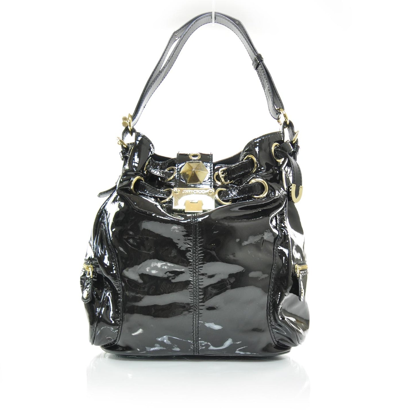 Patent Leather Ring Hobo Black