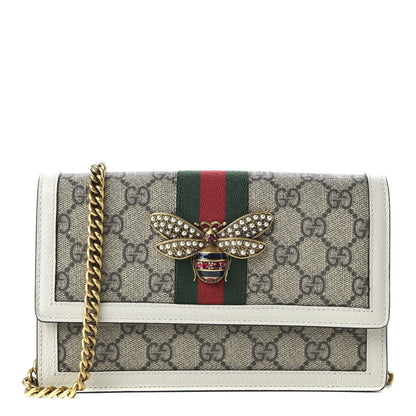 Gucci GG Supreme Monogram Web Queen Margaret Chain Wallet White 1 of 10