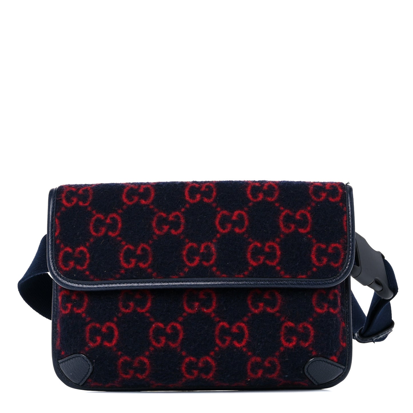 Covered Wool GG Monogram Slim Belt Bag Navy Red
