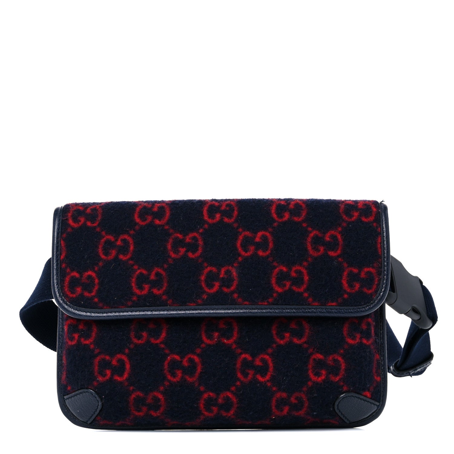 Gucci Covered Wool GG Monogram Slim Belt Bag Navy Red 1 of 14