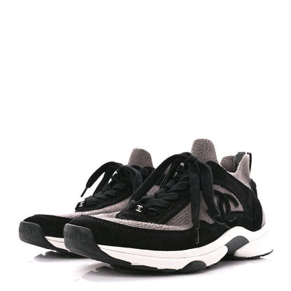 Chanel Fabric Suede Calfskin CC Sneakers 39 Grey Black 3 of 9