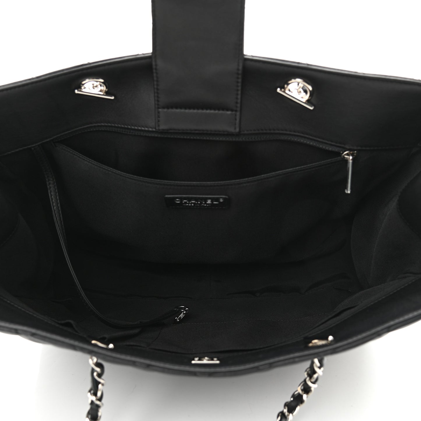 Calfskin Quilted Large Classic Shopping Tote Black