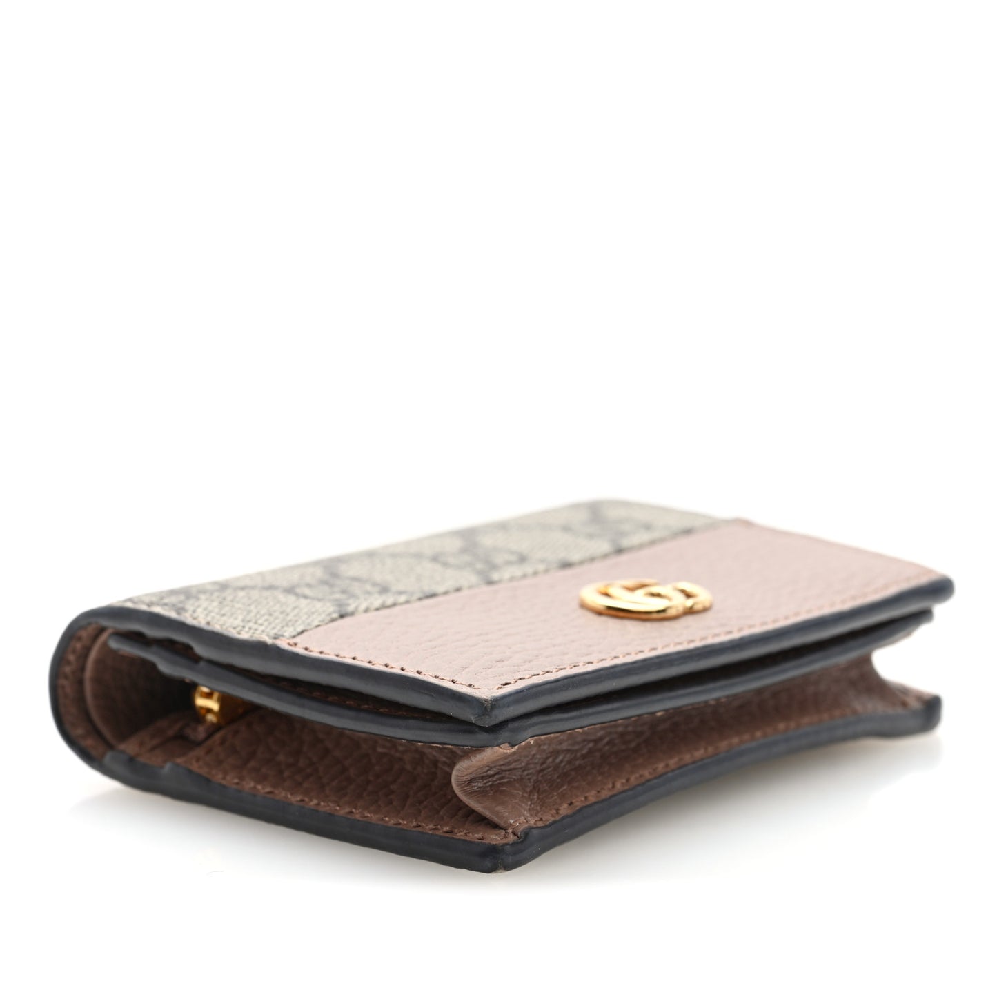 Dollar Calfskin GG Supreme Monogram GG Marmont Card Case Porcelain Rose Beige Ebony