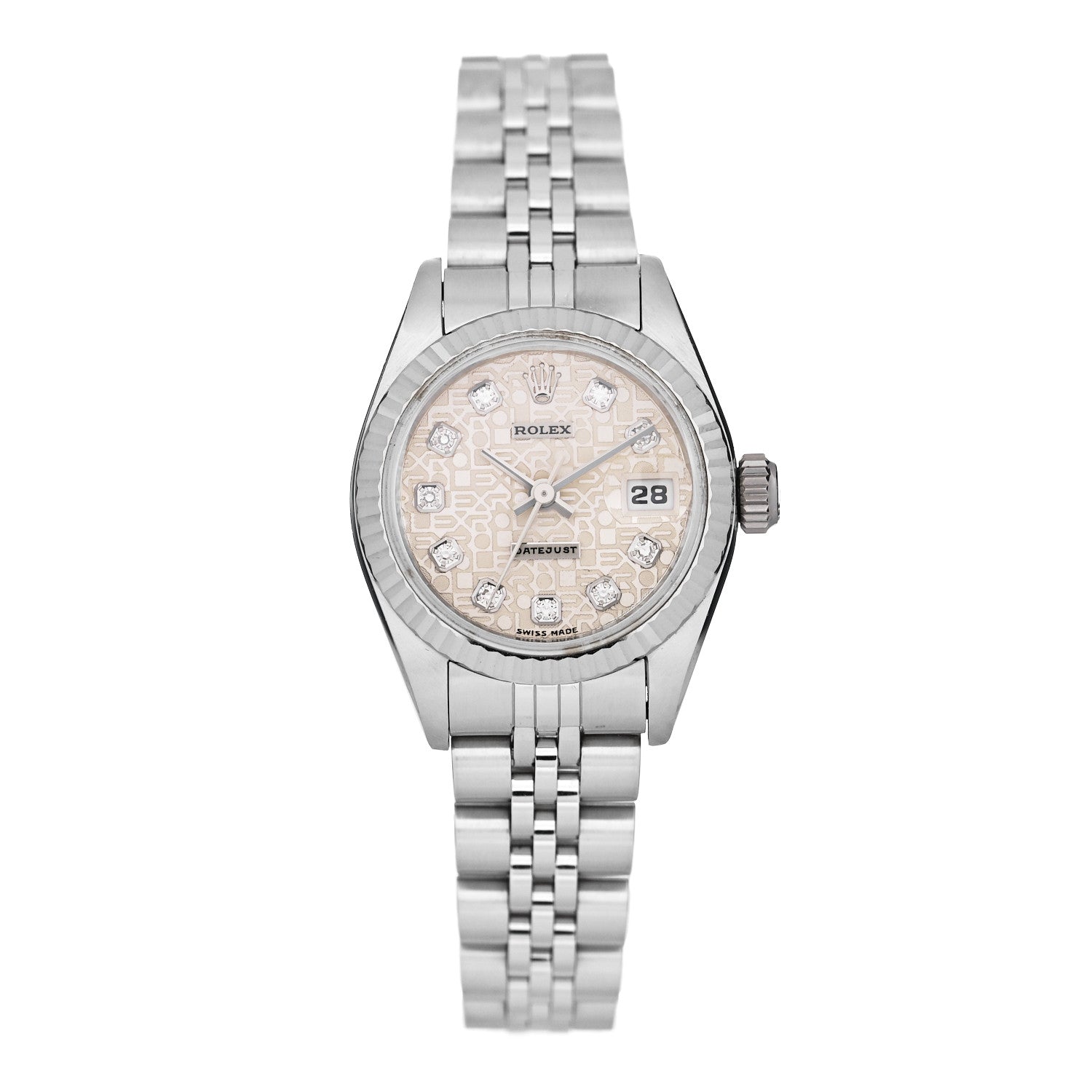 Rolex Stainless Steel 18K White Gold Diamond 26mm Oyster Perpetual Datejust Watch Silver Jubilee 69174 1 of 4