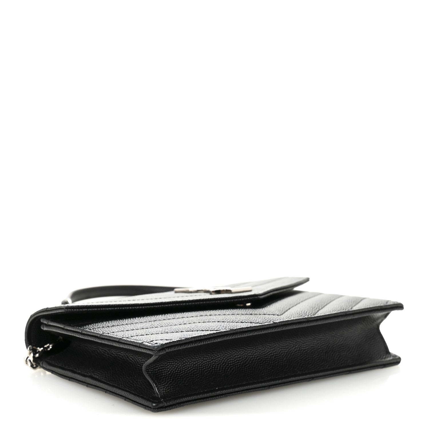 Saint Laurent Grain De Poudre Matelasse Chevron Monogram Envelope Chain Wallet Black 4 of 10