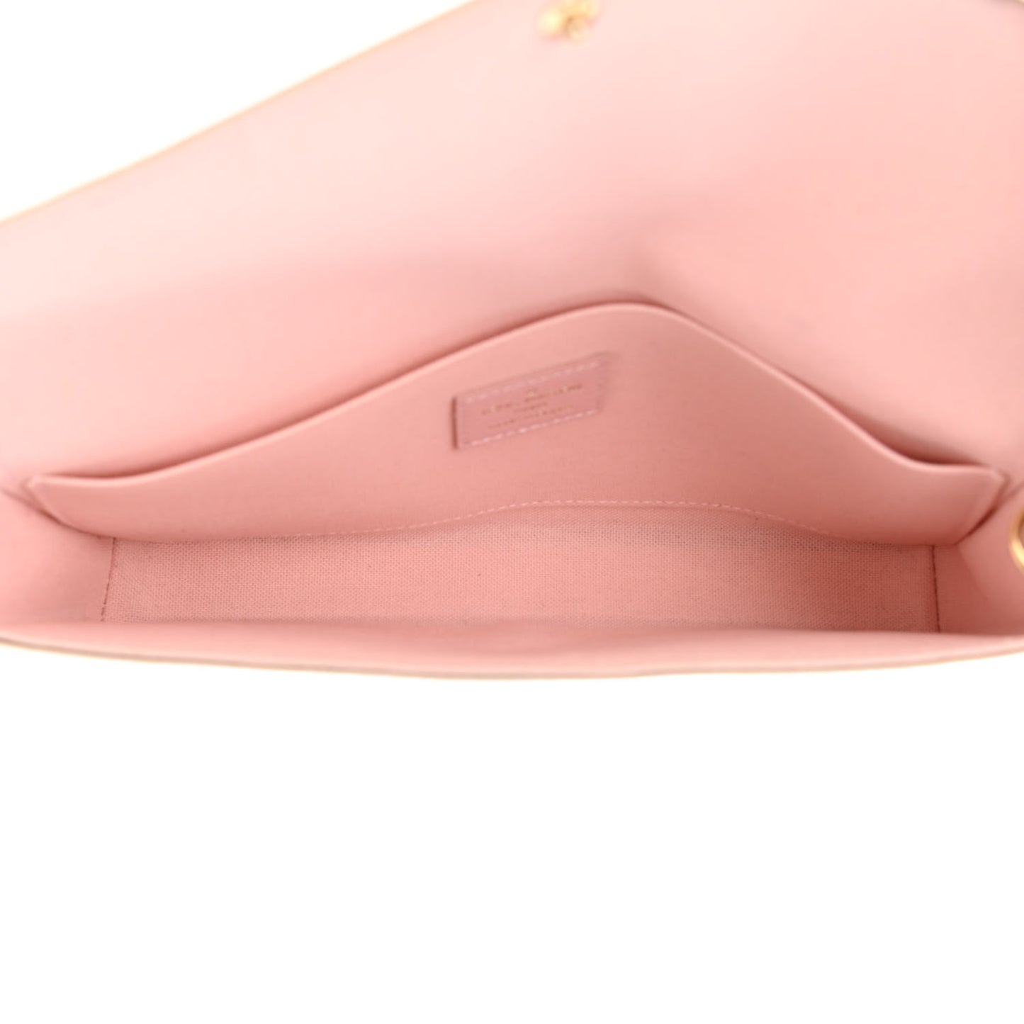 Damier Azur Pochette Felicie Chain Wallet Rose Ballerine