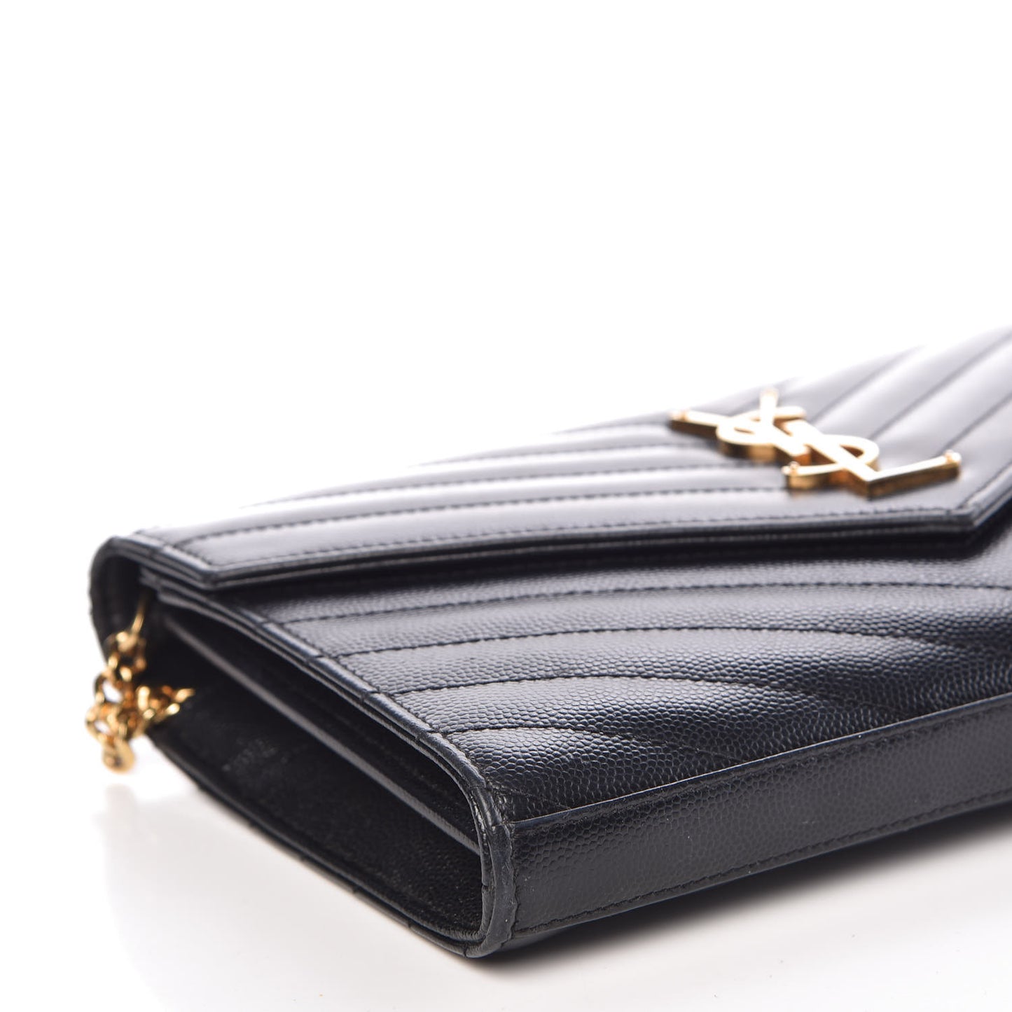 Grain De Poudre Matelasse Chevron Medium Monogram Chain Wallet Black
