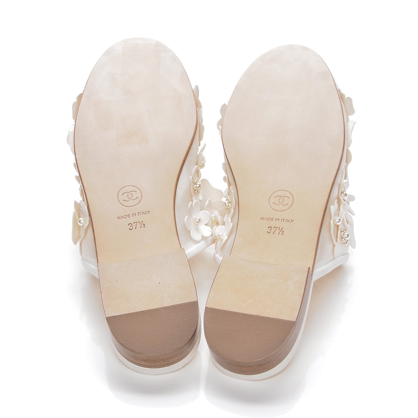 Lambskin Mesh Flower Pearl CC Mules 37.5 White