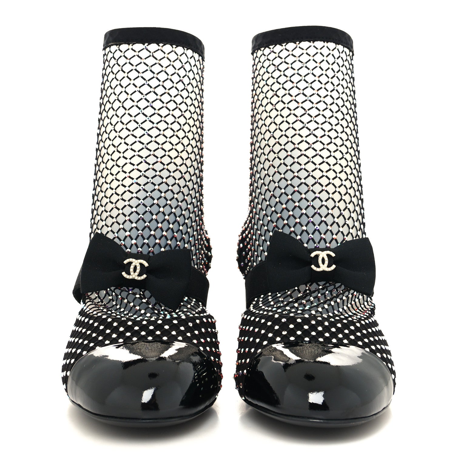 Chanel Resille Strass Kid Suede Patent Mary Jane Short Boots 38 Black 2 of 7