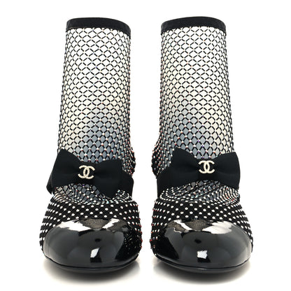 Chanel Resille Strass Kid Suede Patent Mary Jane Short Boots 38 Black 2 of 7