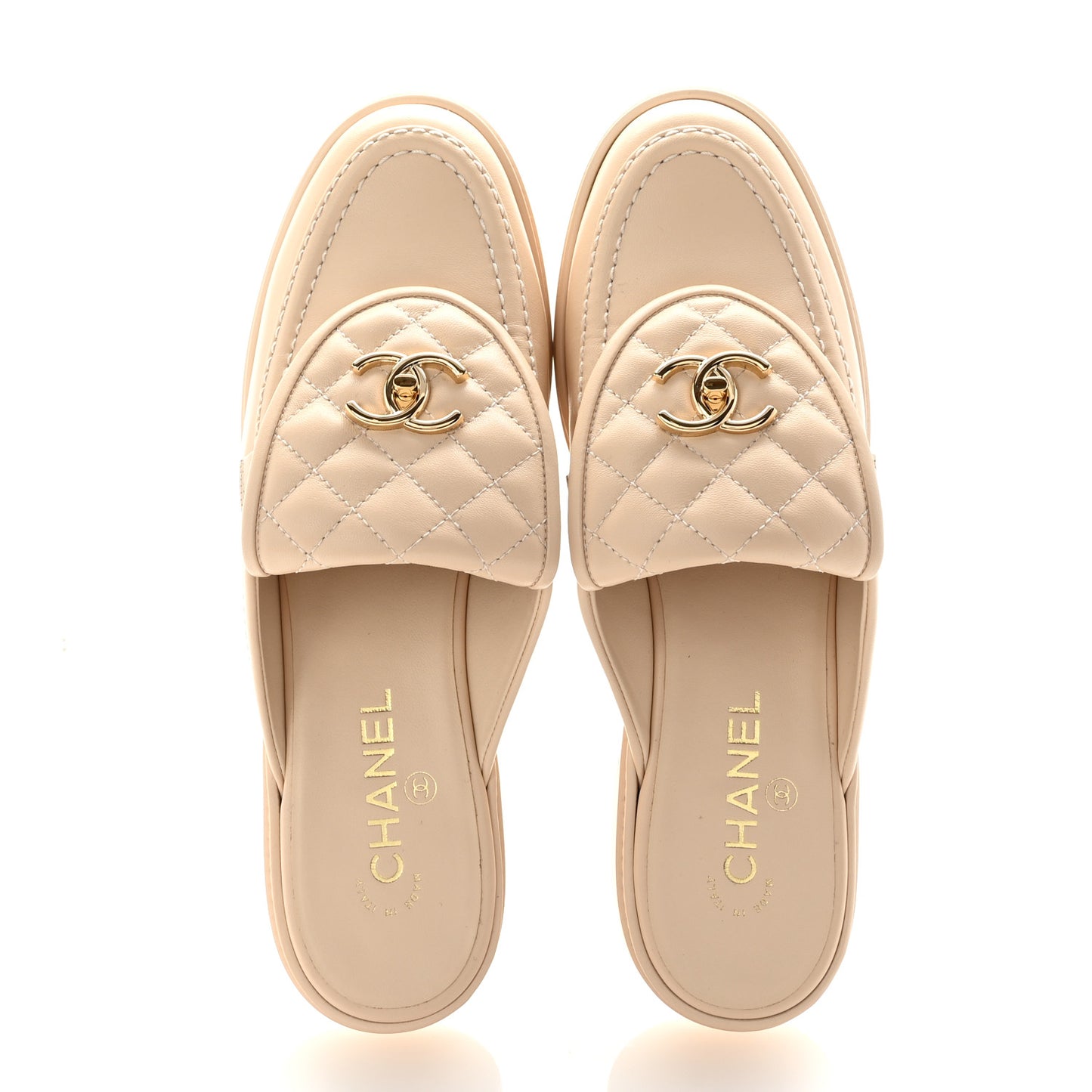 Lambskin Quilted CC Turnlock Mules 41 Light Beige