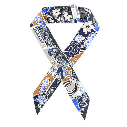 Hermes Silk Bingata Twilly Marine Tabac White 1 of 4