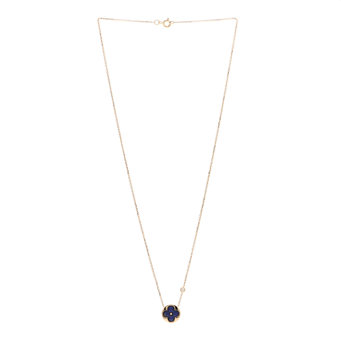 18K Yellow Gold Diamond Lapis Lazuli Color Blossom BB Sun Pendant Necklace