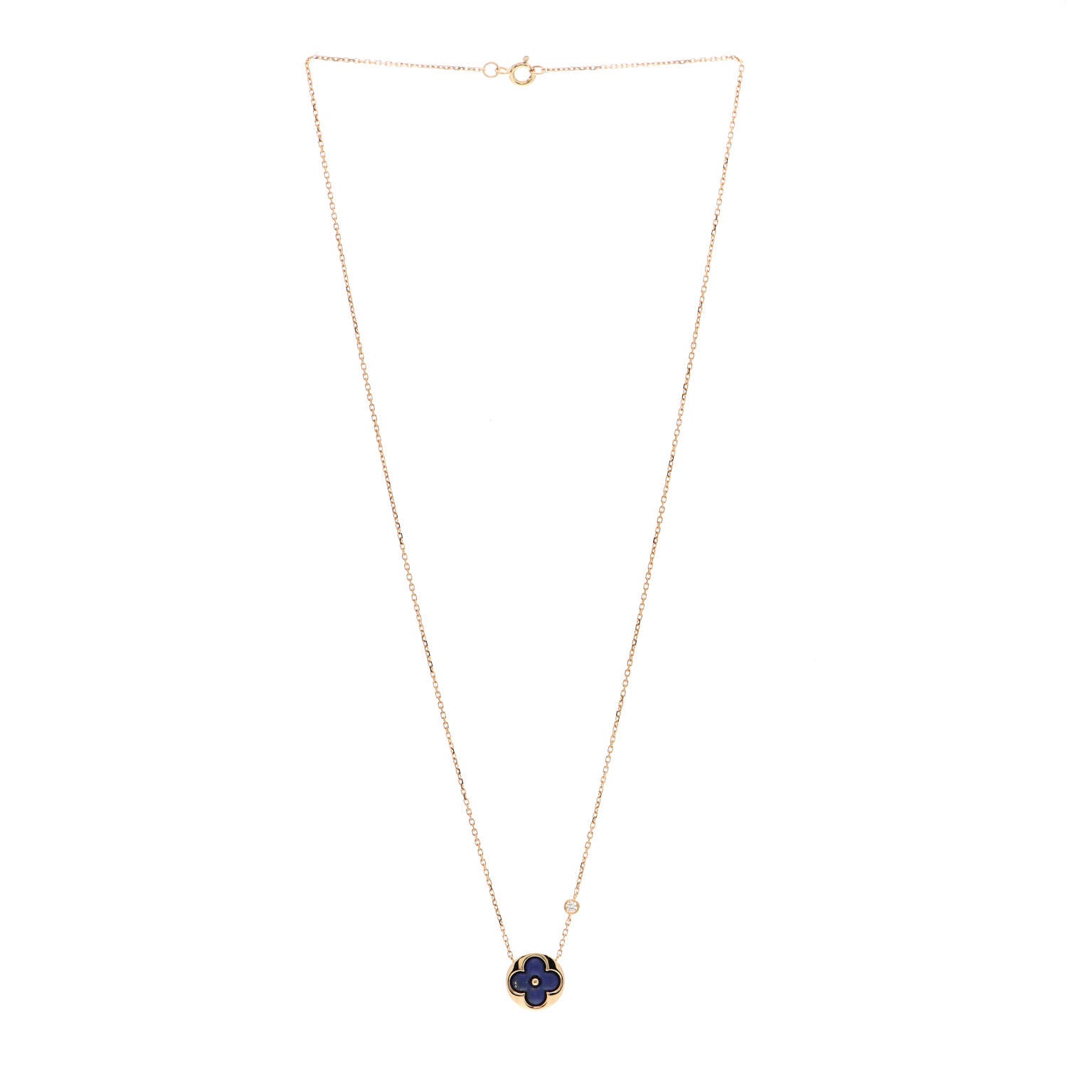 Louis Vuitton 18K Yellow Gold Diamond Lapis Lazuli Color Blossom BB Sun Pendant Necklace 2 of 4