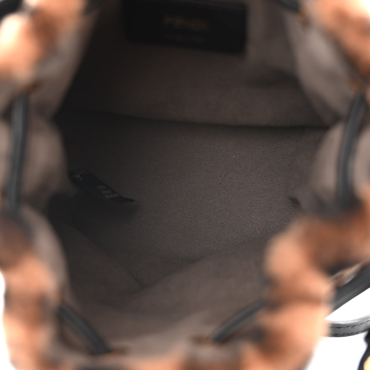 Shearling Vitello Dolce F is Fendi Macro FF 1974 Mini Mon Tresor Bucket Bag Tobacco Black