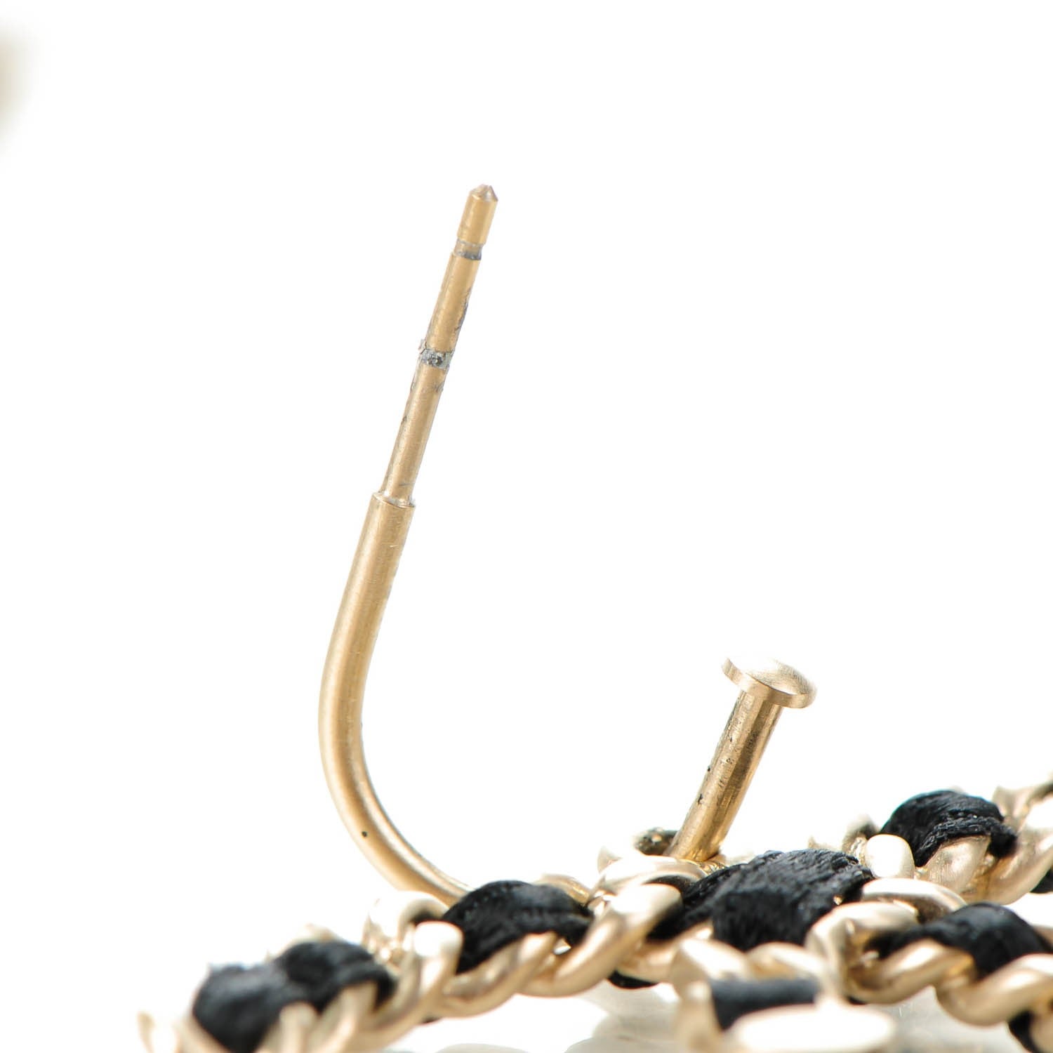 Chanel Satin CC Chain Earrings Light Gold Black 5 of 7