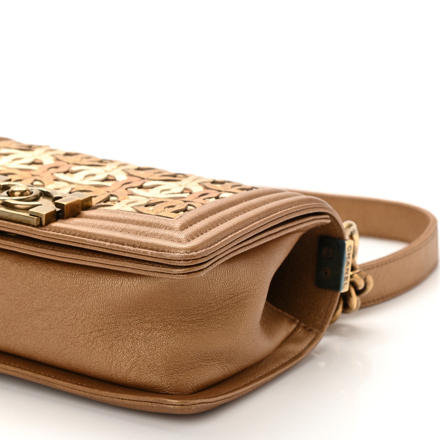 Chanel Metallic Lambskin Small Golden CC Boy Flap Dark Gold 9 of 10