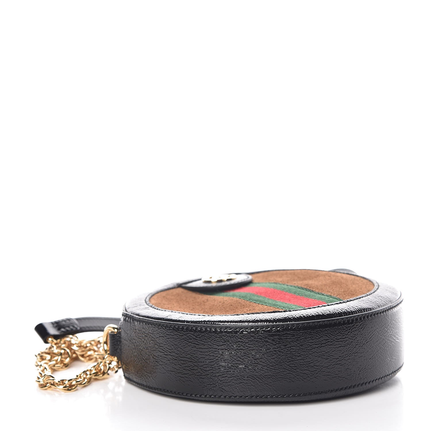 Gucci Suede Patent Web Mini Ophidia Round Shoulder Bag Nocciola Black 4 of 9
