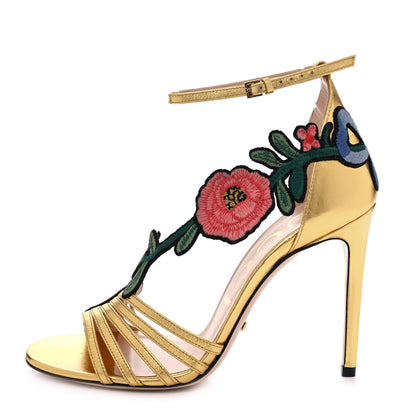 Gucci Metallic Nappa Ophelia High Heel Sandals 37.5 Gold 1 of 11
