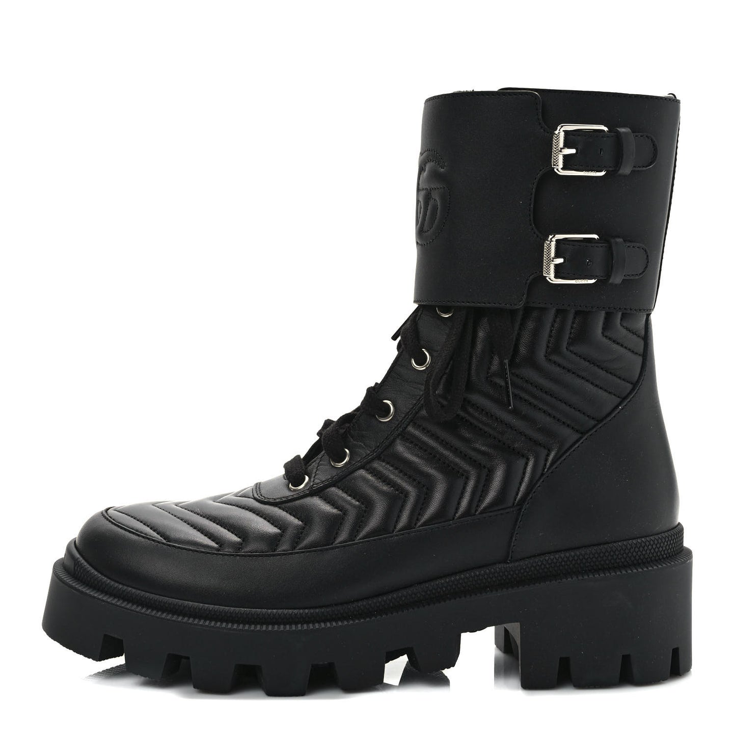Nappa Frances GG Matelasse Platform Combat Boots 39.5 Black