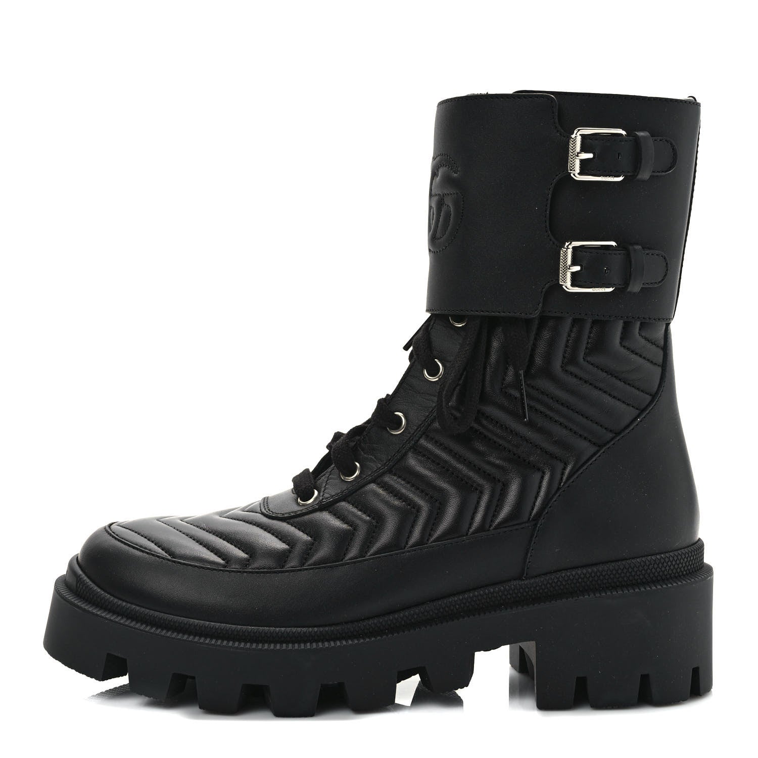 Gucci Nappa Frances GG Matelasse Platform Combat Boots 39.5 Black 1 of 8