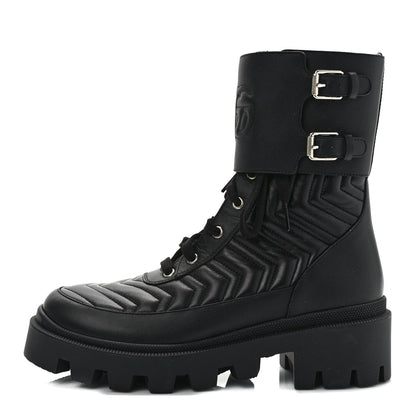 Gucci Nappa Frances GG Matelasse Platform Combat Boots 39.5 Black 1 of 8