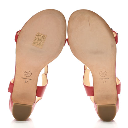 Chanel Lambskin CC Pearl Chain Sandals 37 Red 5 of 11