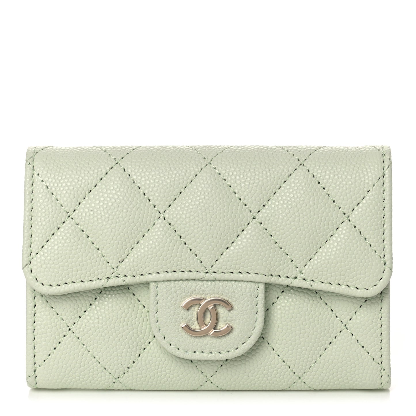 Caviar Quilted Flap Card Holder Wallet Light Green