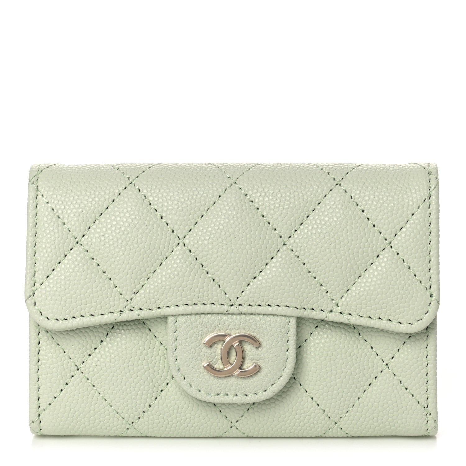 Chanel Caviar Quilted Flap Card Holder Wallet Light Green 1 of 9