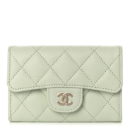 Chanel Caviar Quilted Flap Card Holder Wallet Light Green 1 of 9