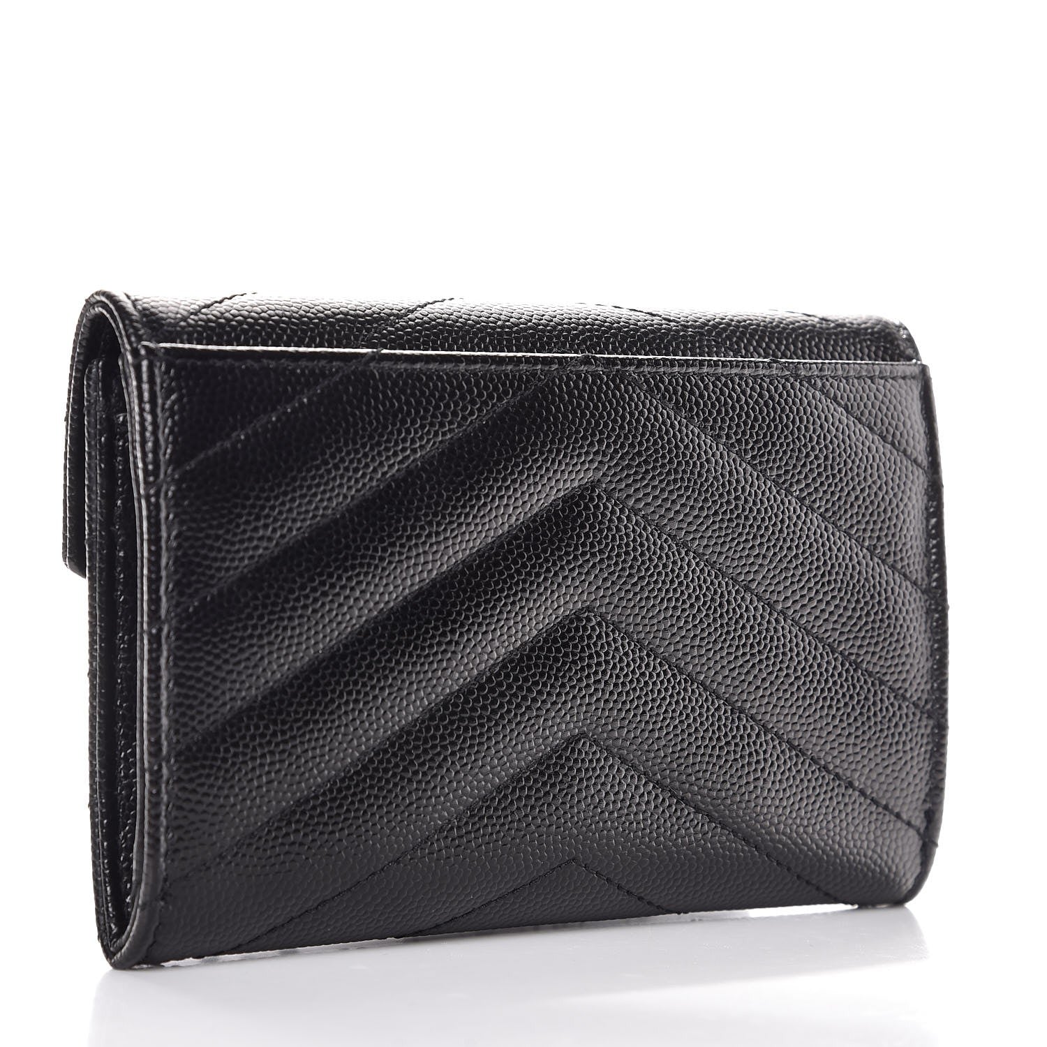 Saint Laurent Grain De Poudre Matelasse Chevron Small Monogram Envelope Wallet Black 3 of 7