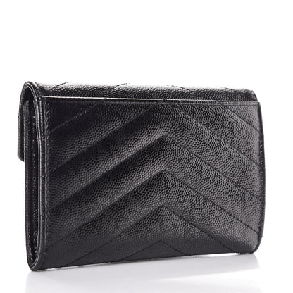 Saint Laurent Grain De Poudre Matelasse Chevron Small Monogram Envelope Wallet Black 3 of 7