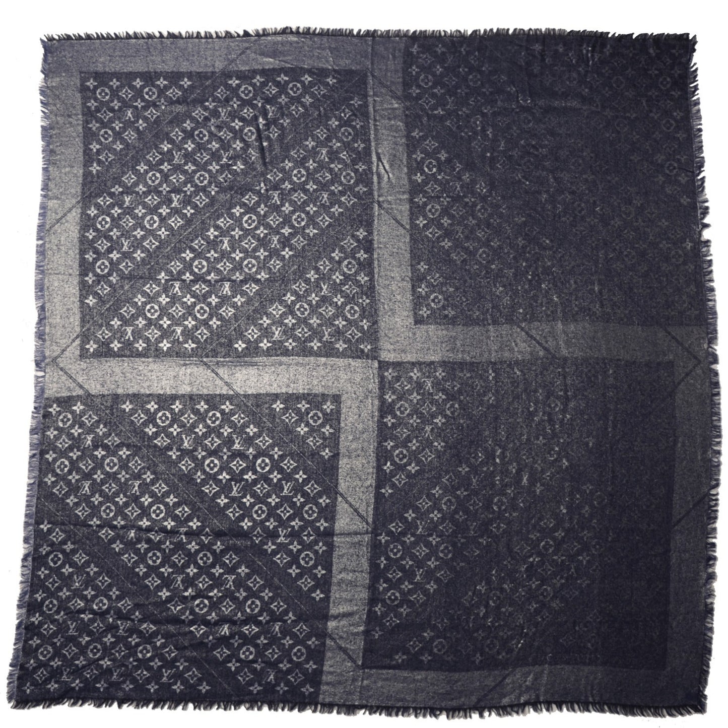 Silk Wool Monogram Rock Shawl Black