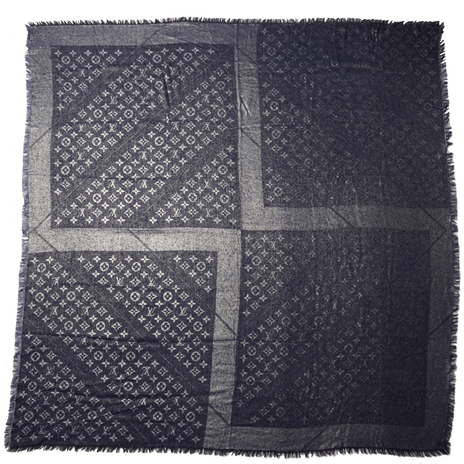 Louis Vuitton Silk Wool Monogram Rock Shawl Black 3 of 5